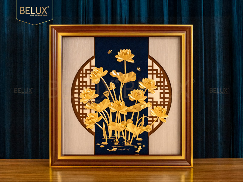 Tranh Hoa Sen dát vàng 24k 81x81cm